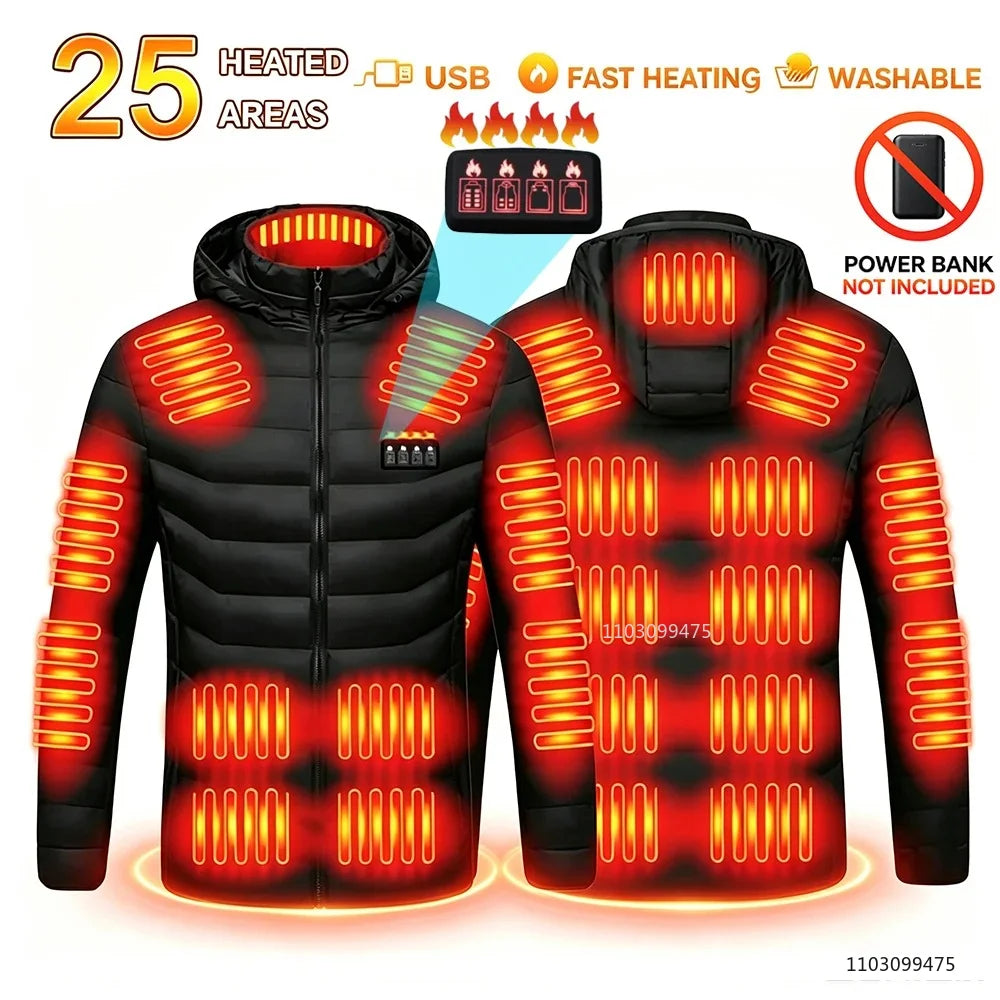 25Areas-jacket-Black Color USB Heated Winter Jacket With Adjustable Temperature