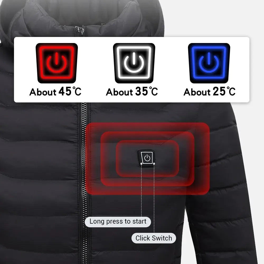 USB Heated Winter Jacket With Adjustable Temperature